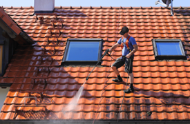 Soft-wash roof cleaning illustration